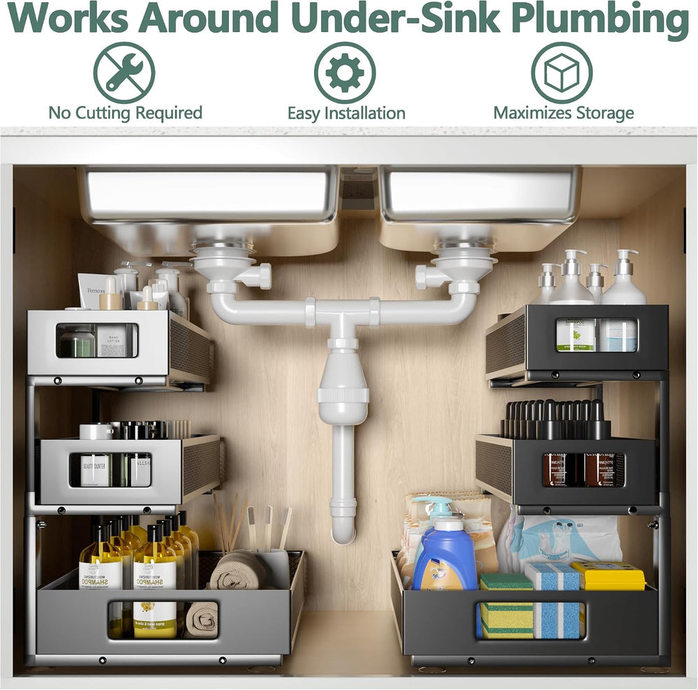 Under Sink Organizer, 3-Tier Height Adjustable Pull Out Cabinet Organizer
