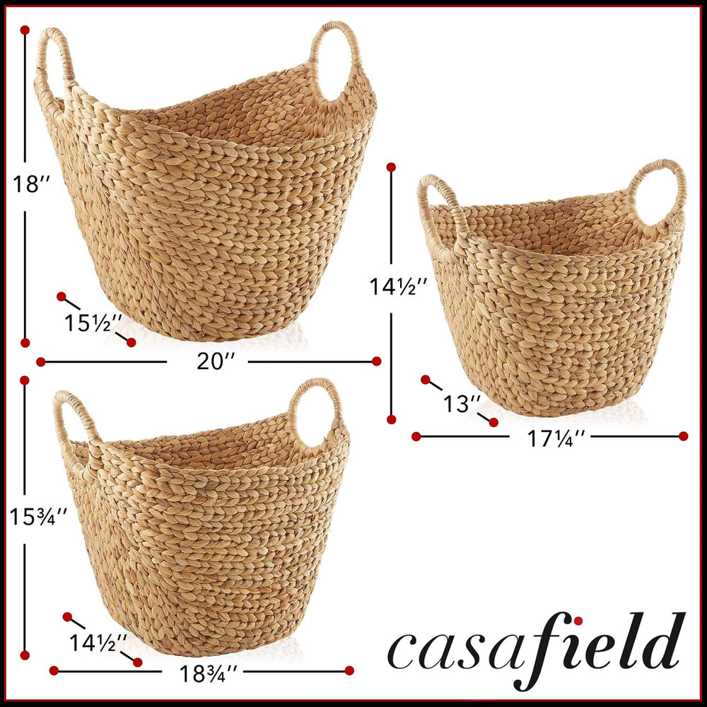 Casafield Set of 3 Multipurpose Boat Baskets with Handles - Natural, Woven Wa...