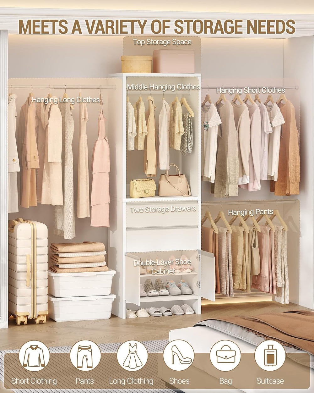 Hzuaneri Closet System Closet Organizers and Storage with 2 Drawers