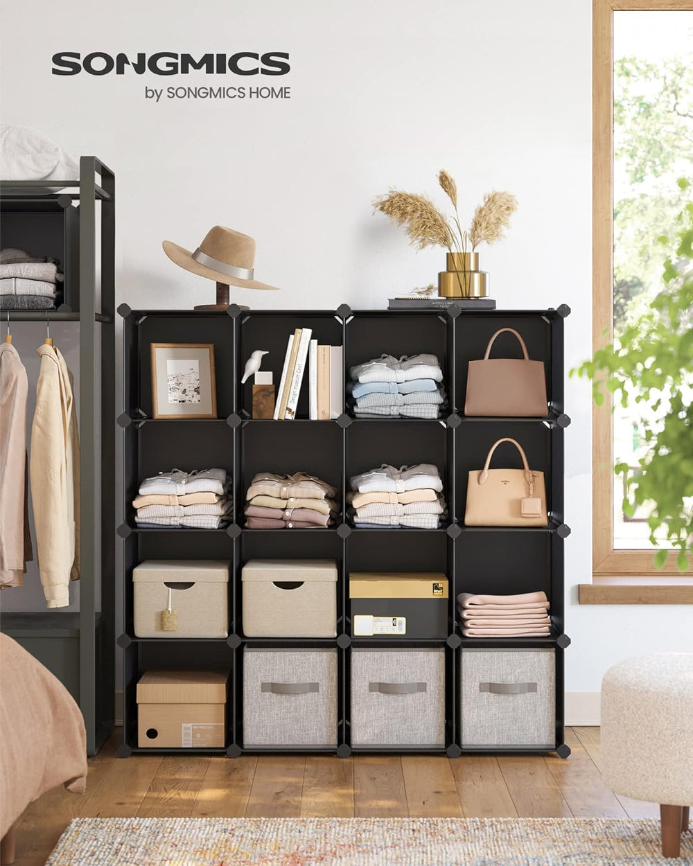 SONGMICS 16 Cube Storage Organizer，Plastic stackable cube shelf