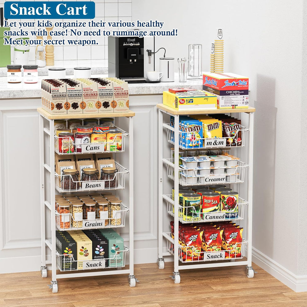5-Tier Kitchen Storage Cart with 4 Upgraded Drawer Basket & Wood Top