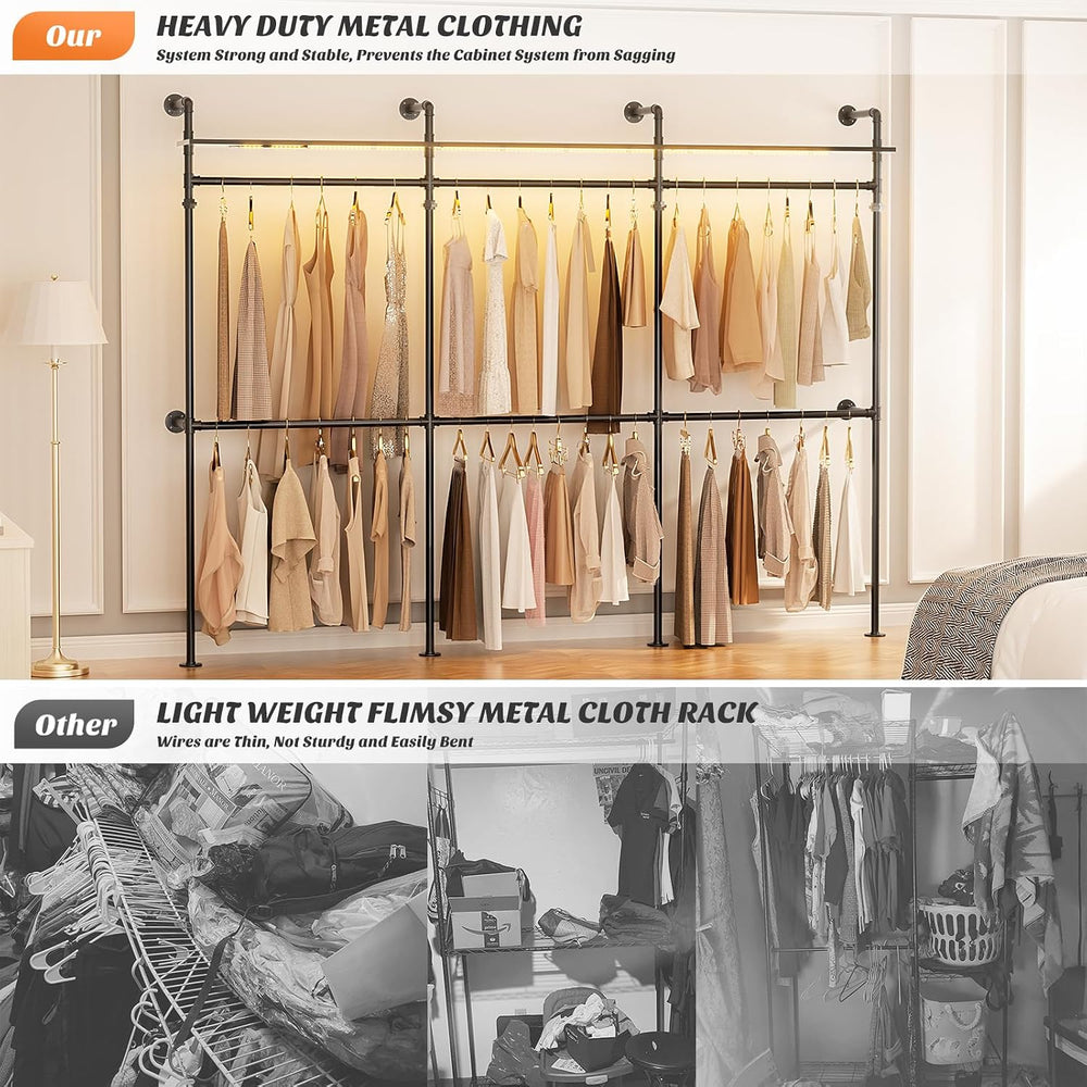 Aheaplus Industrial Pipe Clothing Rack, 118.3'' Closet System with RG...