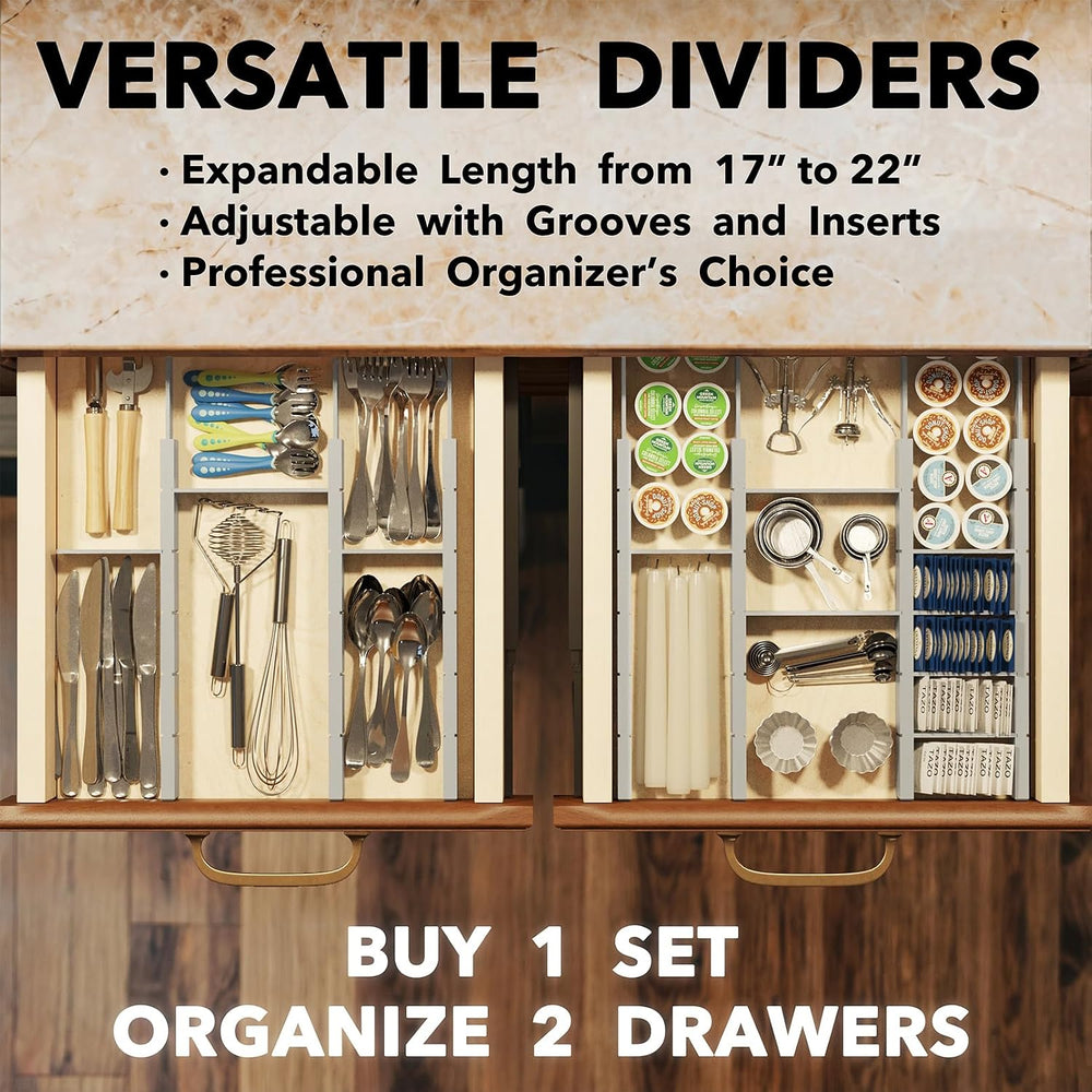 SpaceAid Bamboo Drawer Dividers with Inserts and Labels, Kitchen Adjustable D...