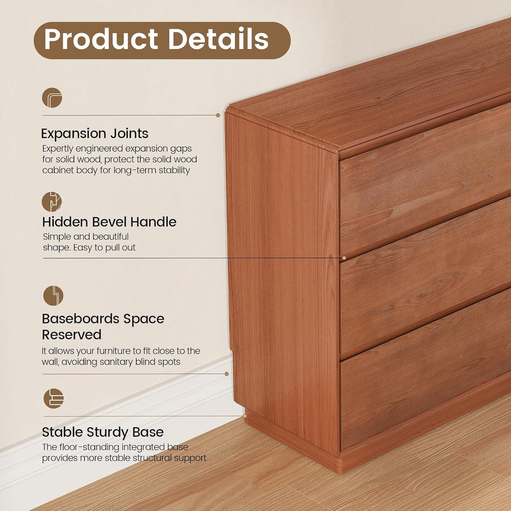 Solid Wood Dresser, 55.2" Wide Mid Century Modern Dresser, Brown