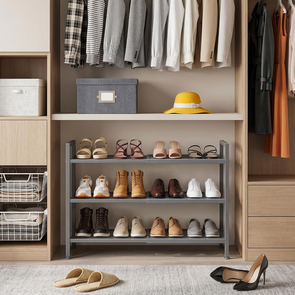 Expandable Shoe Rack for Closet, Entryway, Shoe Storage, 3-Tier, Grey