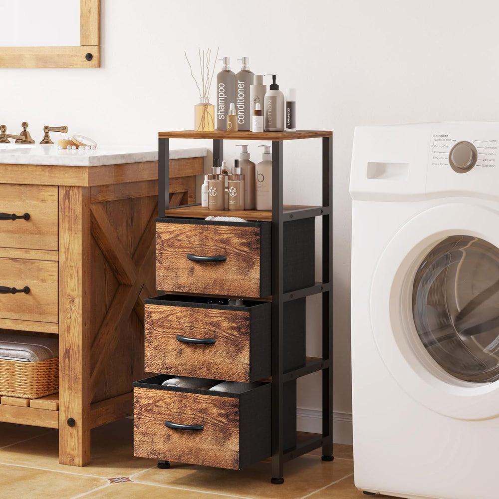 4-Tier Narrow Bathroom Floor Cabinet with Fabric Drawer