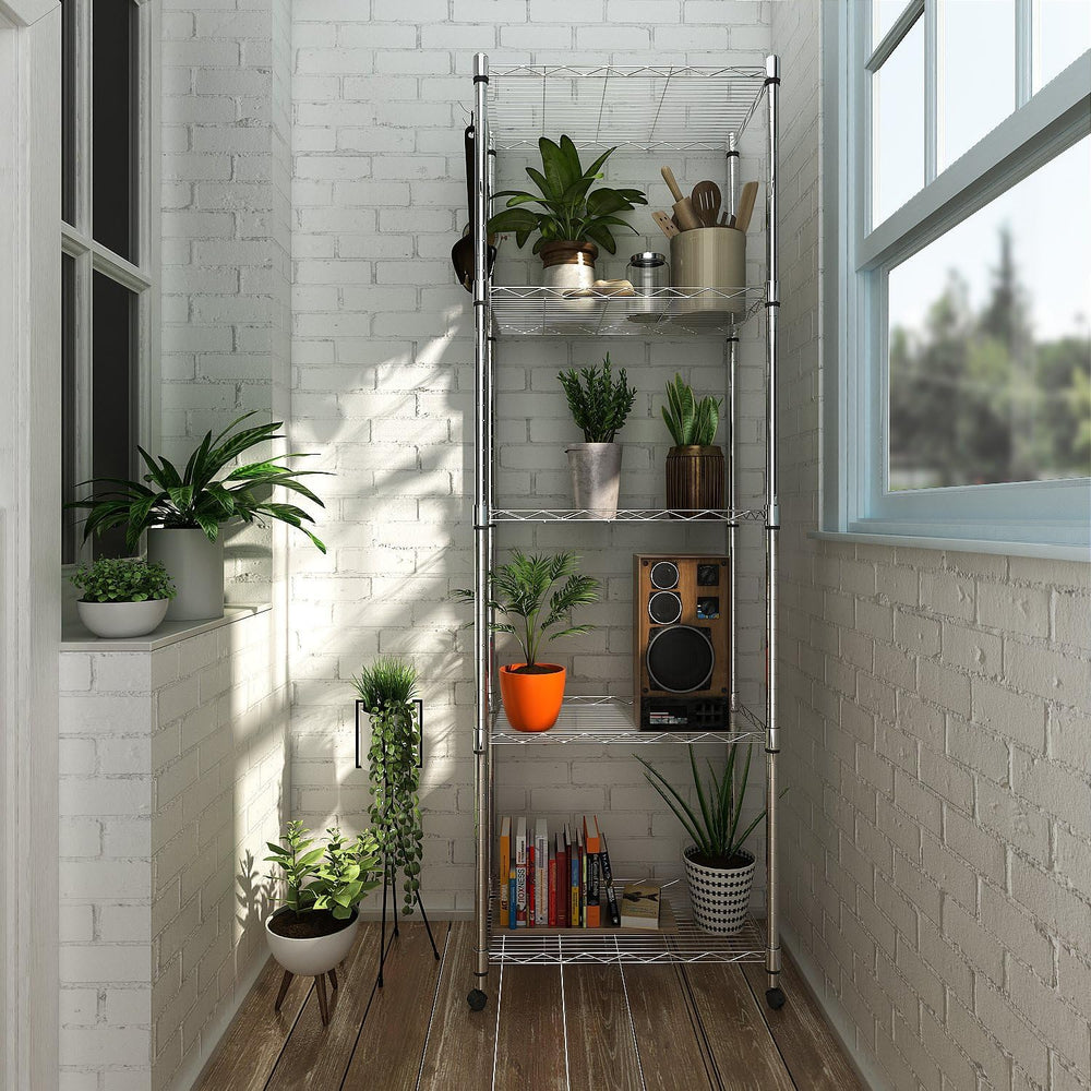 Homdox 5 Tier Steel Wire Shelving Unit on Wheels,Chrome Shelves for Garage Ki...