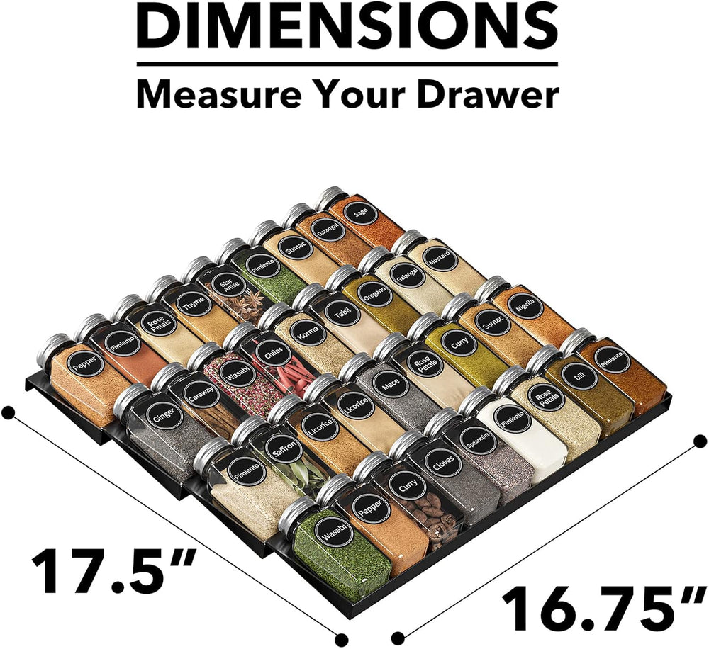 SpaceAid Spice Drawer Organizer with 36 Spice Jars, 386 Spice Labels, 4 Tier ...