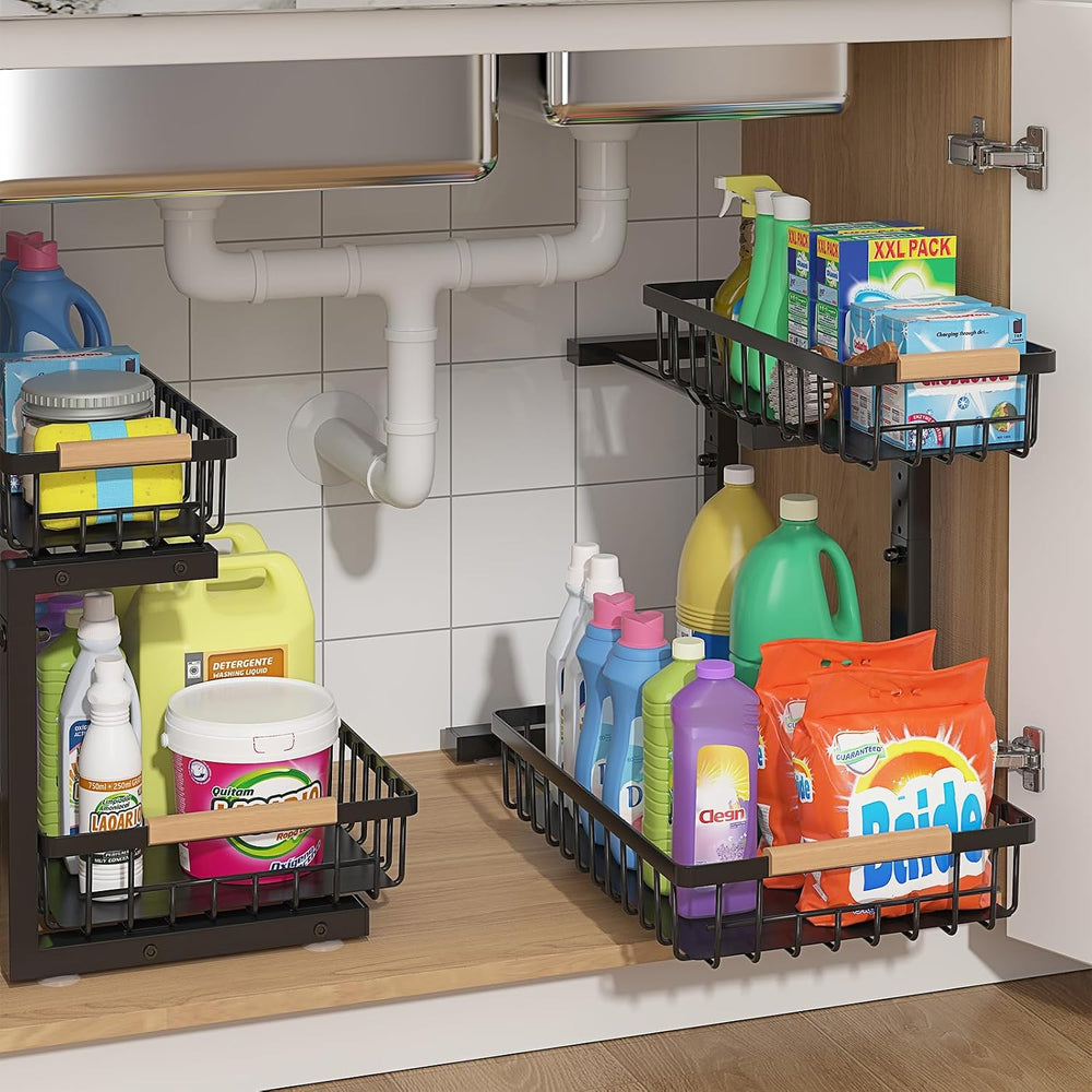 ADRIMER Under Sink Organizer 2 Packs, Pull Out Kitchen Sink Organizer, 2 Tier...