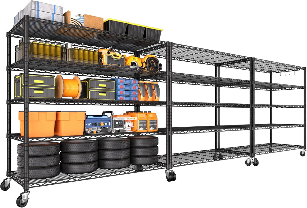 PrimeZone 48"W x 24"D x 81"H Heavy Duty Wire Shelving with Whe...