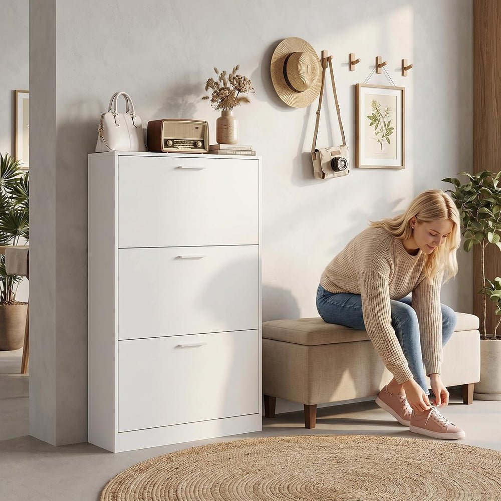 Slim Narrow Shoe Cabinet with 3 Flip Drawers for Entryway, Hallway