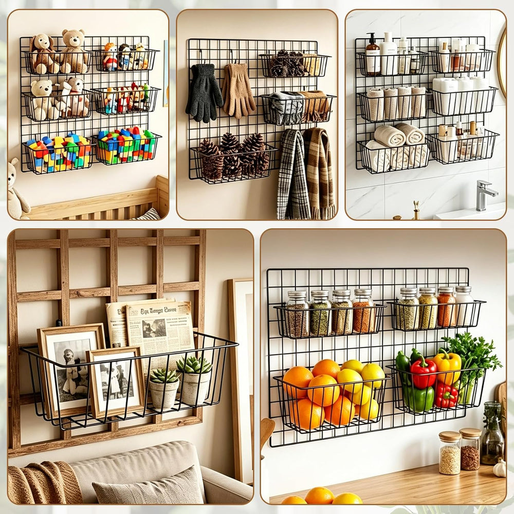 10 PCS Wire Baskets Wall Grid Panel Hanging Wire Basket Hanging Wall Baskets ...