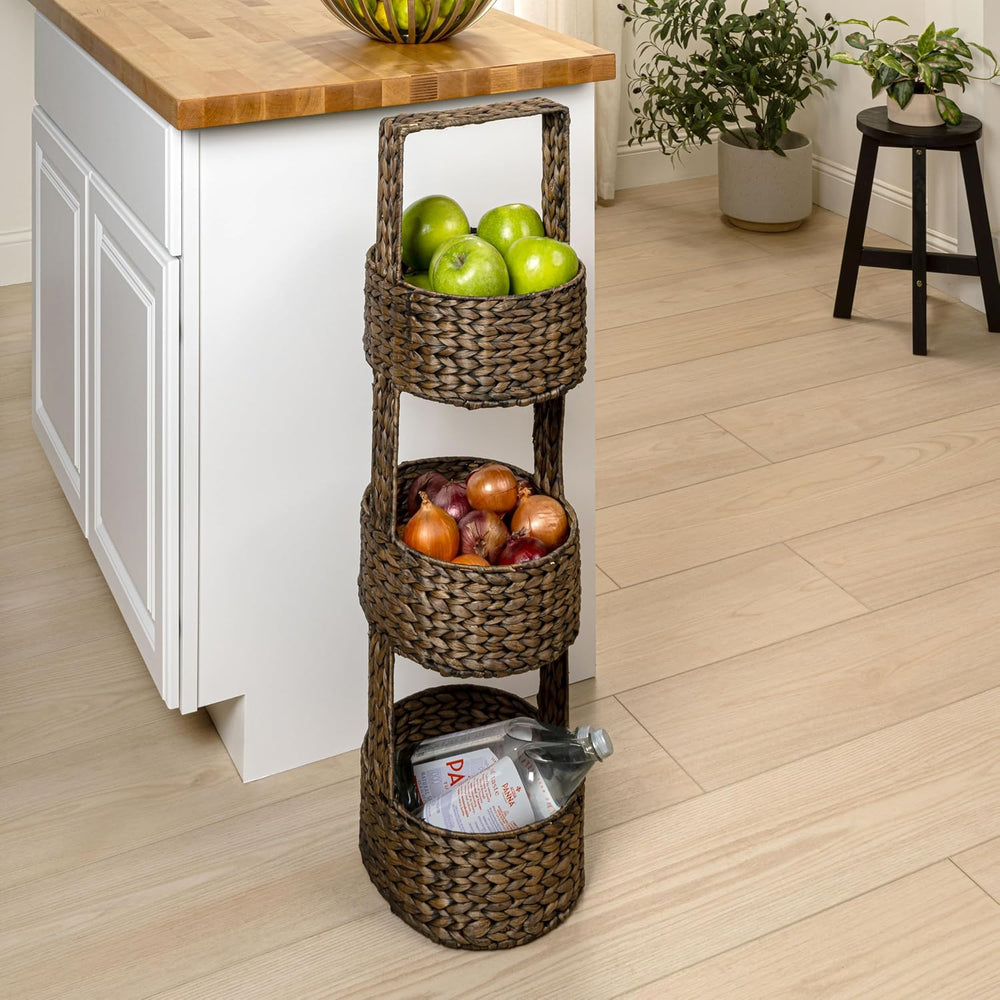 happimess Riverbend 3-Tier Water Hyacinth Storage Tower 35.5", Brown