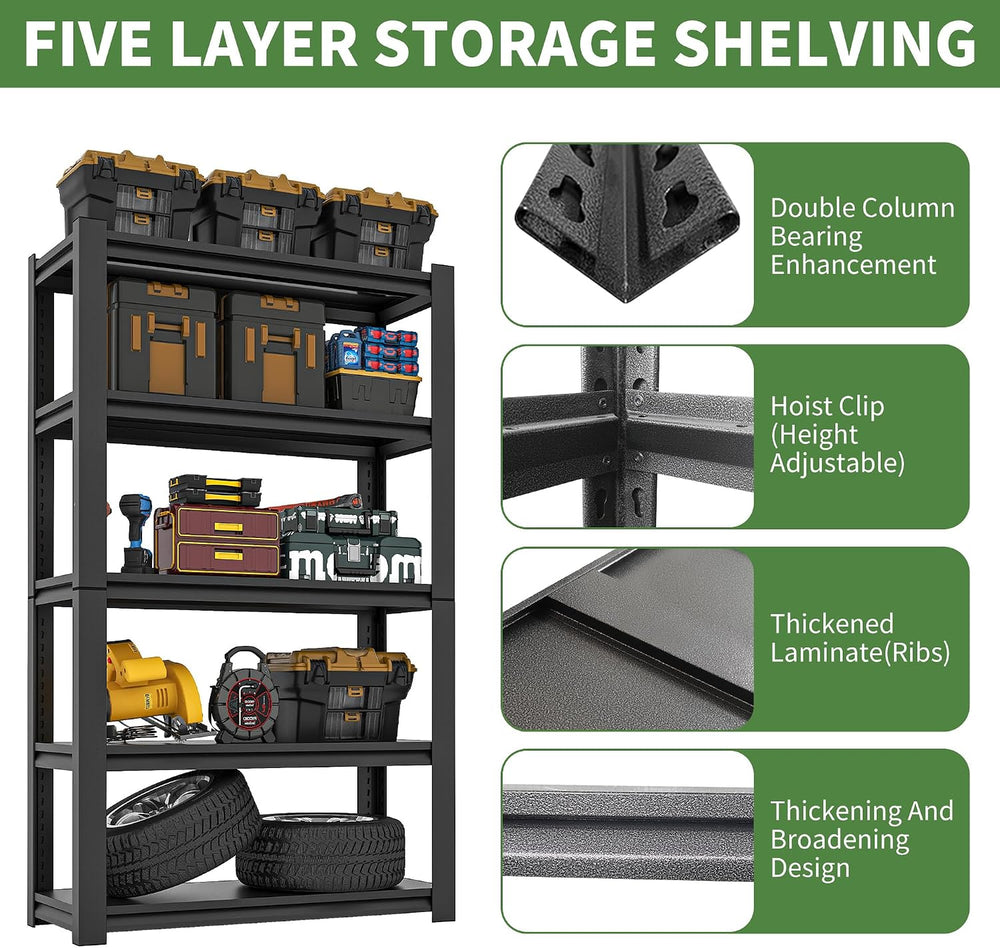 Garage Shelves, 3000Lbs Garage Shelving Heavy Duty, 78" H 5 Tier Adjusta...