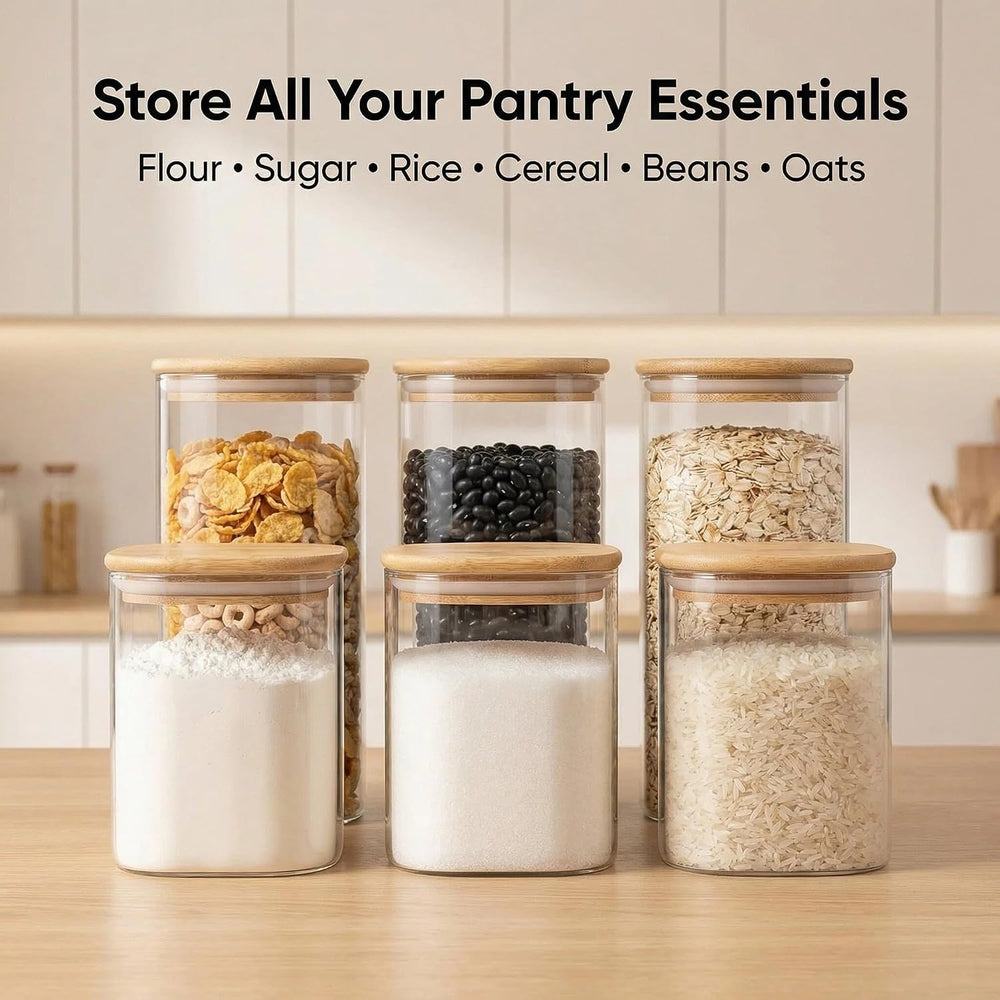 Airtight Glass Storage Containers with Lids Set of 6, 25 /37 /50oz Square Gla...