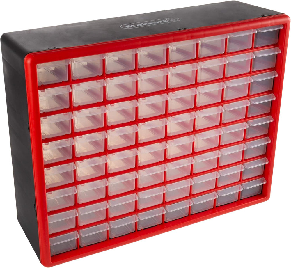 Stalwart 64-Drawer Storage Organizer, Red