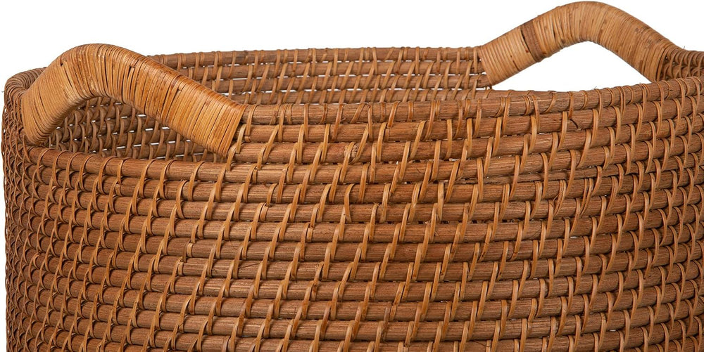 KOUBOO Laguna Round Rattan Storage Basket, Ear Handles, Large, Honey Brown