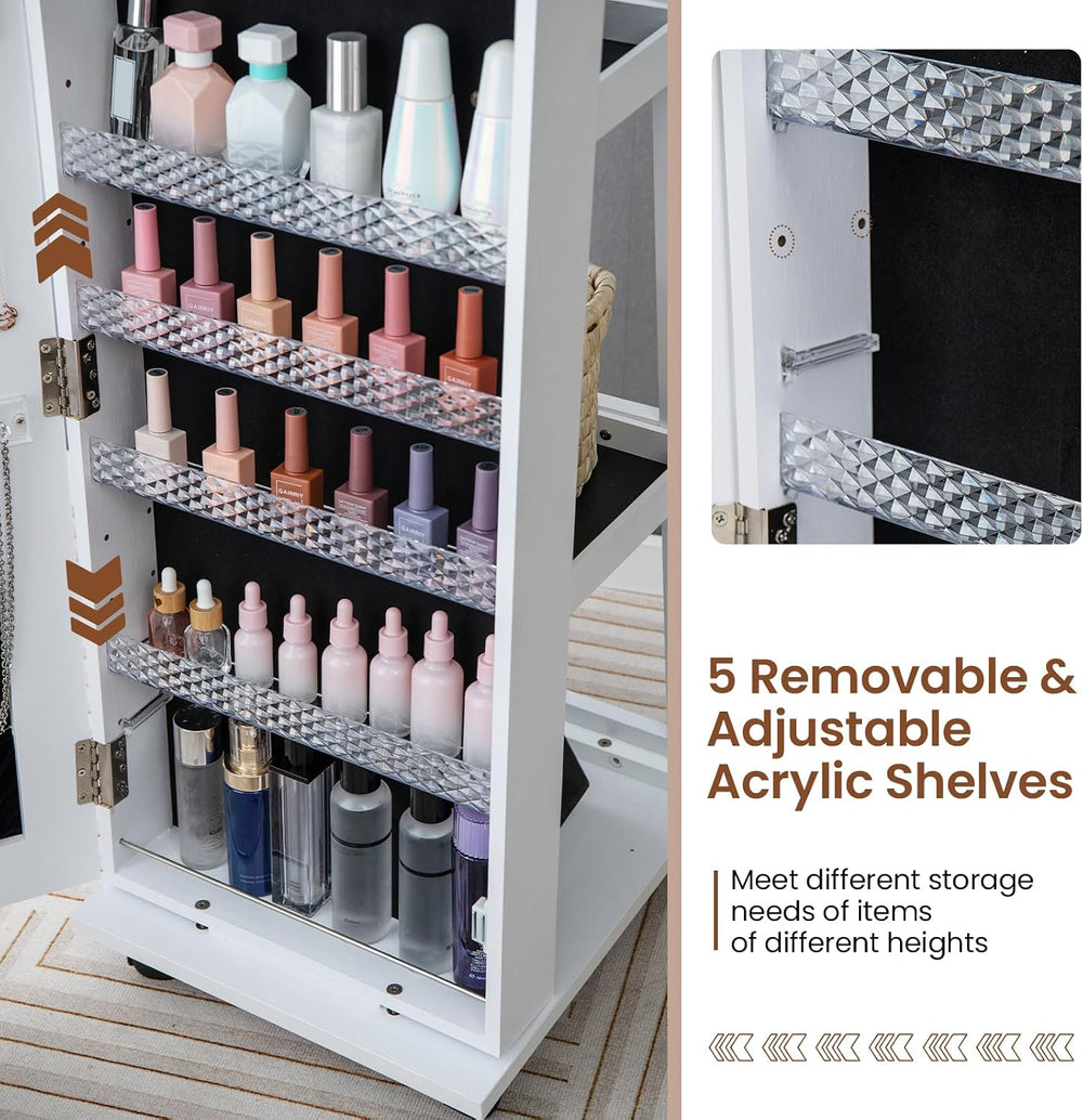 LOKO 360° Rotating Jewelry Organizer, Lockable Jewelry Armoire (White)