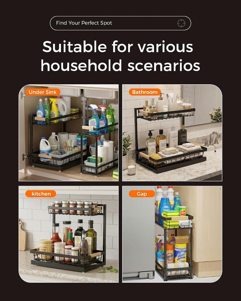 Sevenblue 2-Pack 2-Tier Height Adjustable Under Sink Organizer & Storage