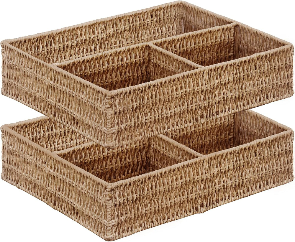 Vagusicc Wicker Divided Storage Basket, Wicker Baskets, Basket for Shelves Dr...