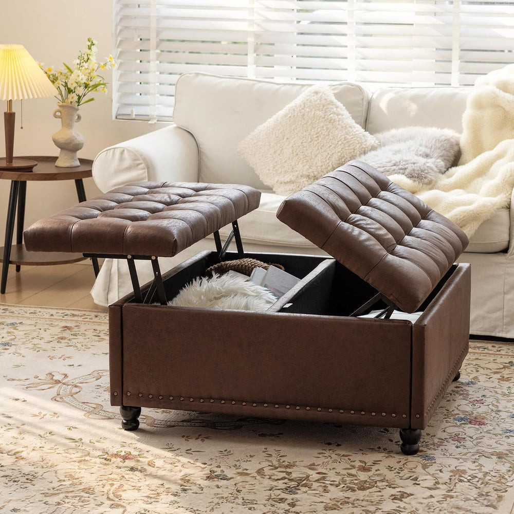 Redlife 35 Inch Large Square Storage Ottoman, Coffee Table Ottoman, Faux