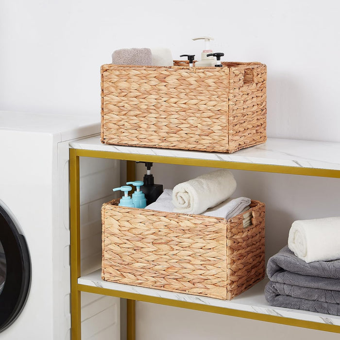 Vagusicc Wicker Storage Basket, Set of 2 Hand-Woven Storage Baskets for Organizing, Large Wicker Basket for Toilet Paper, Foldable Large Cube Storage Organizer Baskets Bin for Shelves (Water Hyacinth)