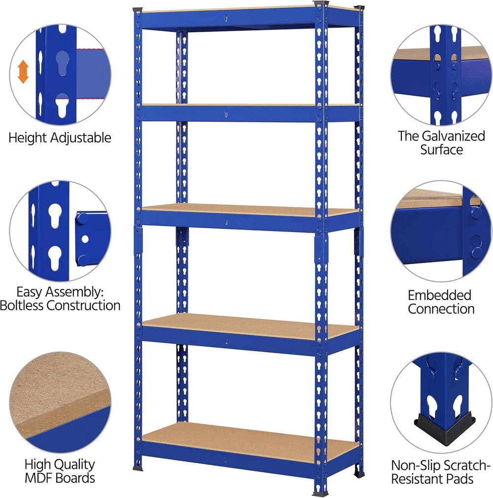 Topeakmart 5 Tier Metal Storage Shelving Unit, 27.5x12x60 Inch, Blue