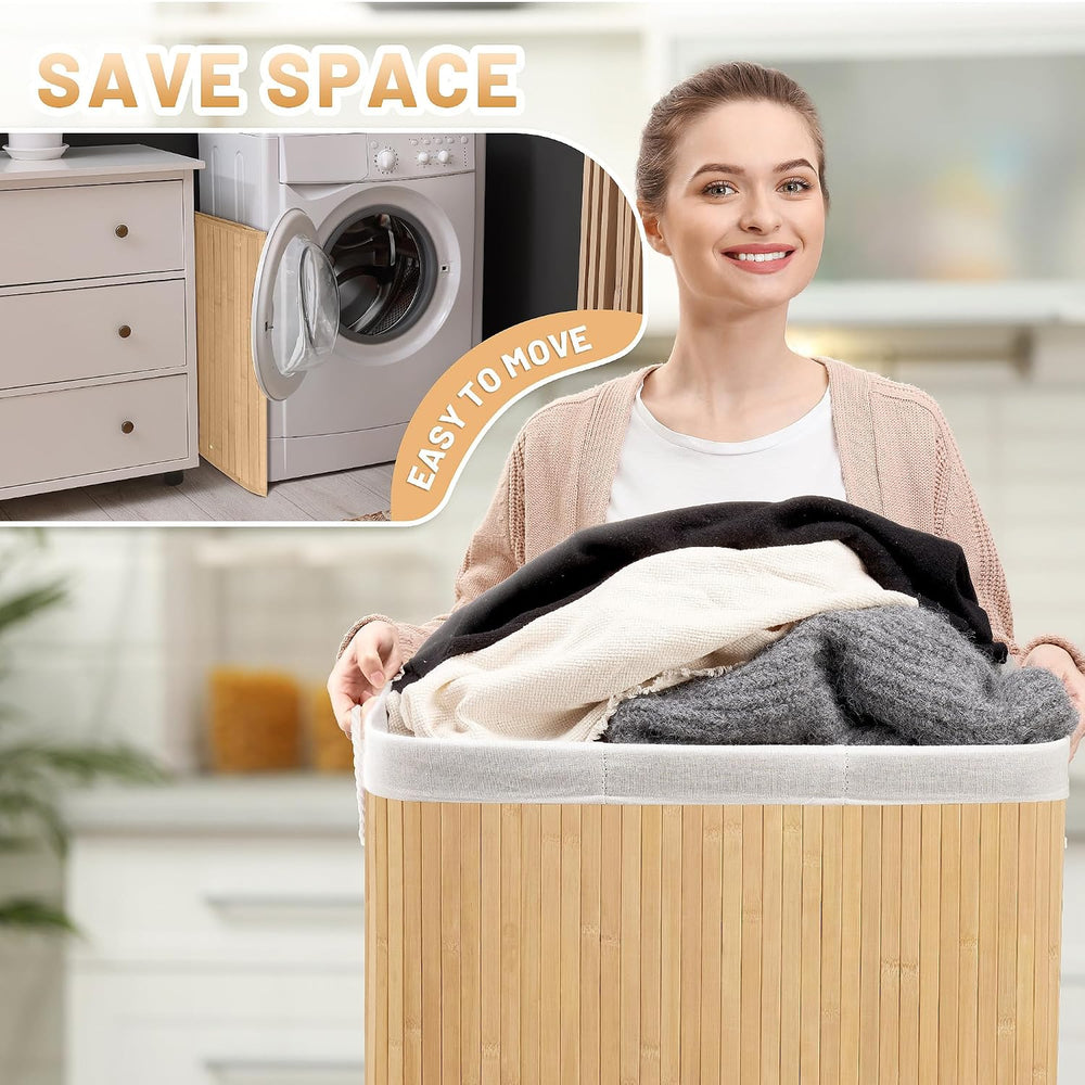 Aliphon 100L Laundry Hamper with lid, 2-Section Clothes Laundry Basket with H...