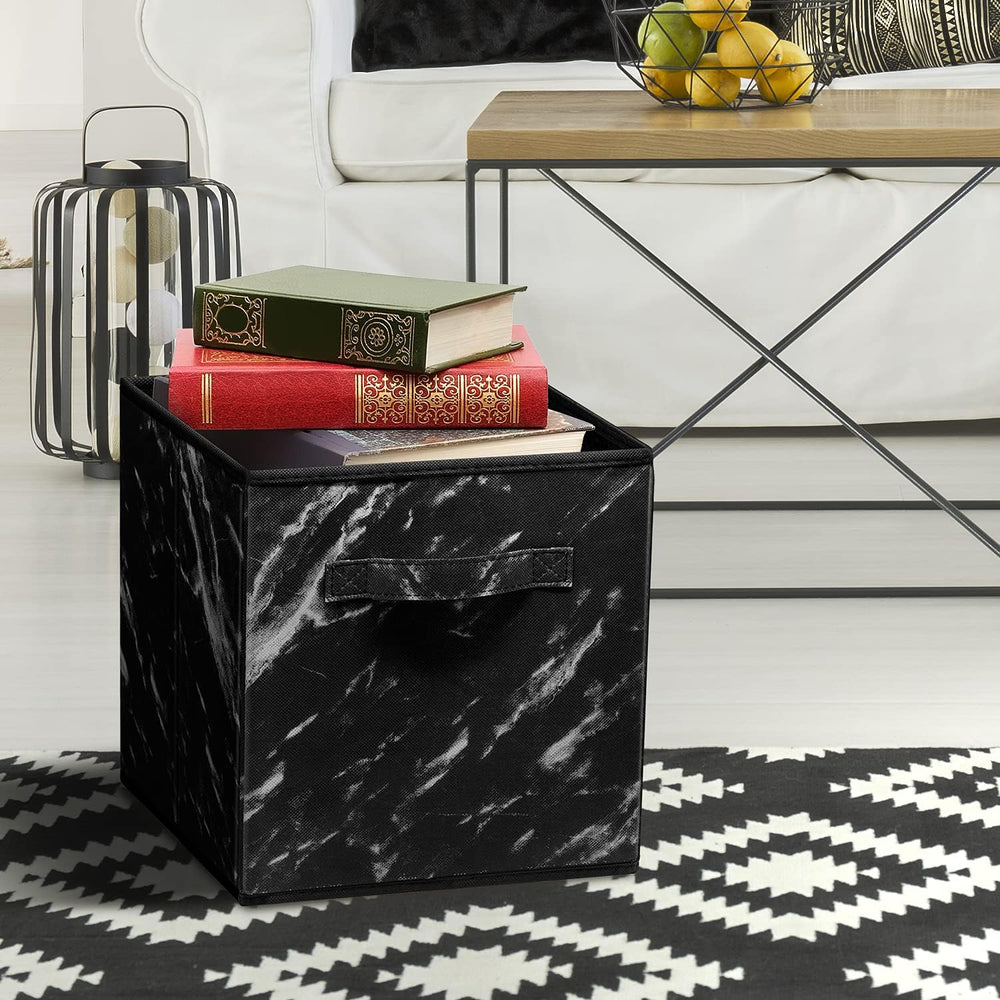 Sorbus 11 x 11 Storage Cubes, Foldable Fabric Bins (4 Pack, Marble Black)