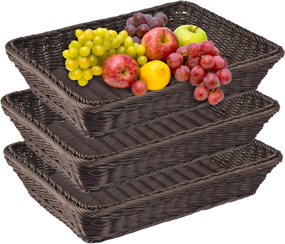 GNIEMCKIN 3 PCS 16 Inch Wicker Bread Basket, Woven Serving Basket, Rectangula...