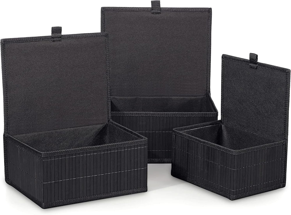 Honygebia Bamboo Decorative Storage Boxes - Set of 3 Woven Lined Storage Bask...