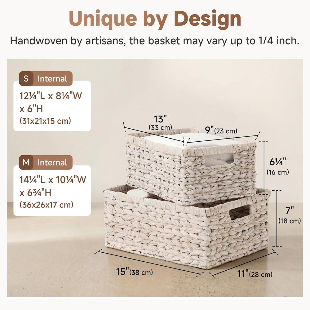 StorageWorks Large Wicker Baskets for Storage, White Wicker Baskets, 2-Pack