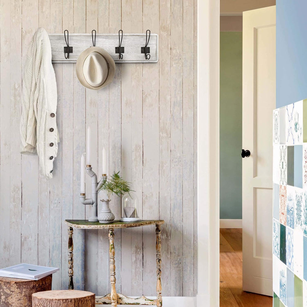 HBCY Creations Rustic Coat Rack - Wall Mounted Whitewash 24" Entryway Co...