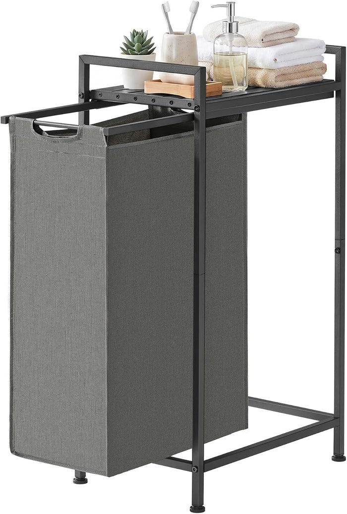 SONGMICS HOME Laundry Basket Sorter with Storage Shelf, Laundry Hamper with Metal Frame, 12.4 Gallons (47 L), Gray