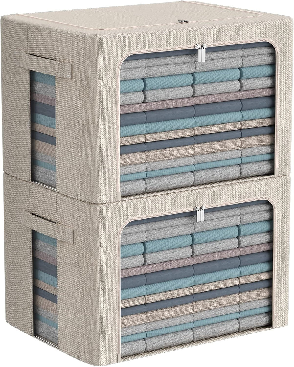 CYhom Extra Large Clothes Storage Bins - Linen Fabric Foldable Stackable Cont...