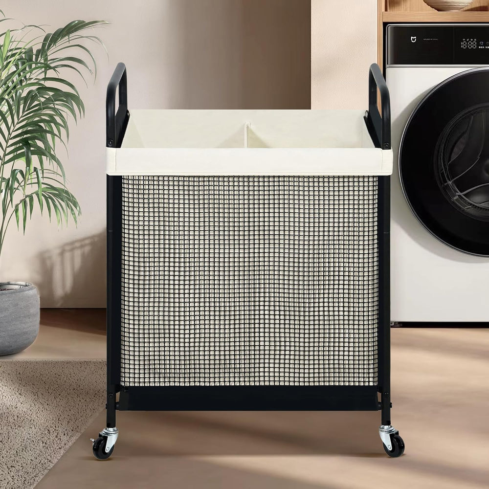 STO STO Laundry Hamper 2 Section, 100L Rolling Laundry Sorter Cart with Remov...