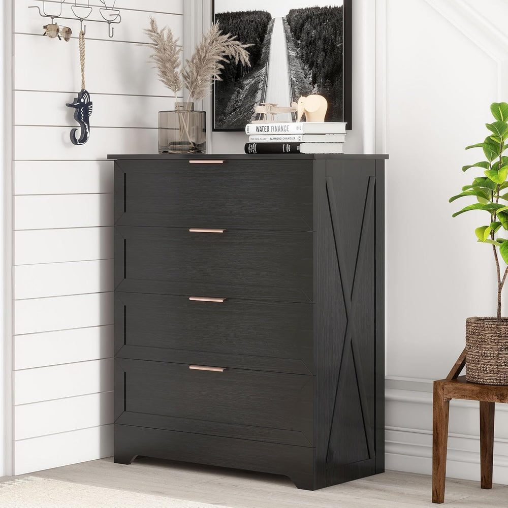 FTZxHKLX Modern Wide Wooden Chest of Drawers, Dresser for Closet, Black