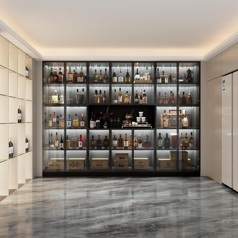 Bobve 78” LED Storage Cabinet Set with Glass Doors,Large Pantry Cabinets,Mult...