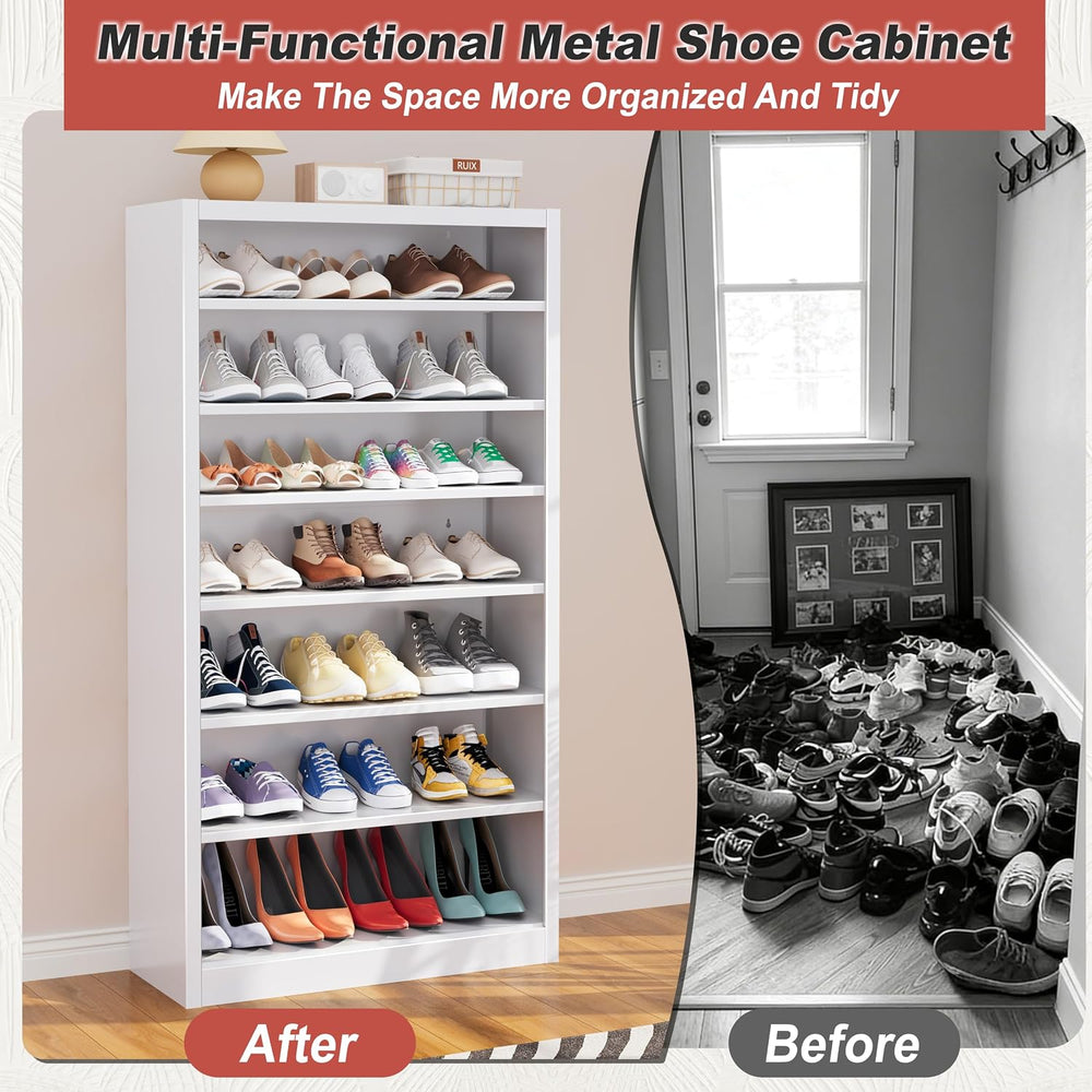 Tall Shoe Cabinet, 7 Tiers 30-35 Pairs Heavy Duty Metal Freestanding Shoe Rac...