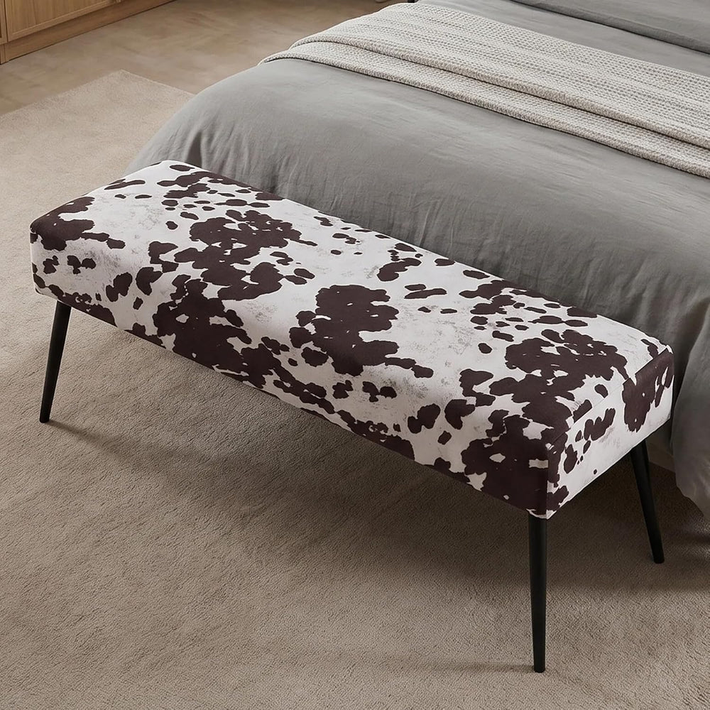 DUHOME Velvet Bench Ottoman, Upholstered Bedroom Benches Cow Print