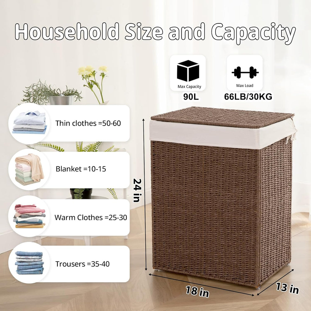OIAHOMY Laundry Hamper with Lid, 90L(23.8 Gal) Large Wicker Laundry Basket fo...