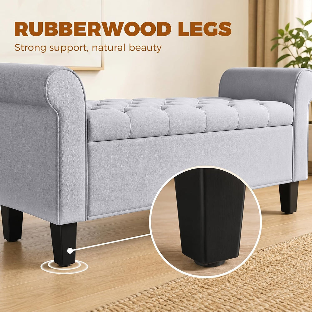 HOMCOM 47" Storage Ottoman End of Bed Bench with Rolled Arms Light Gray