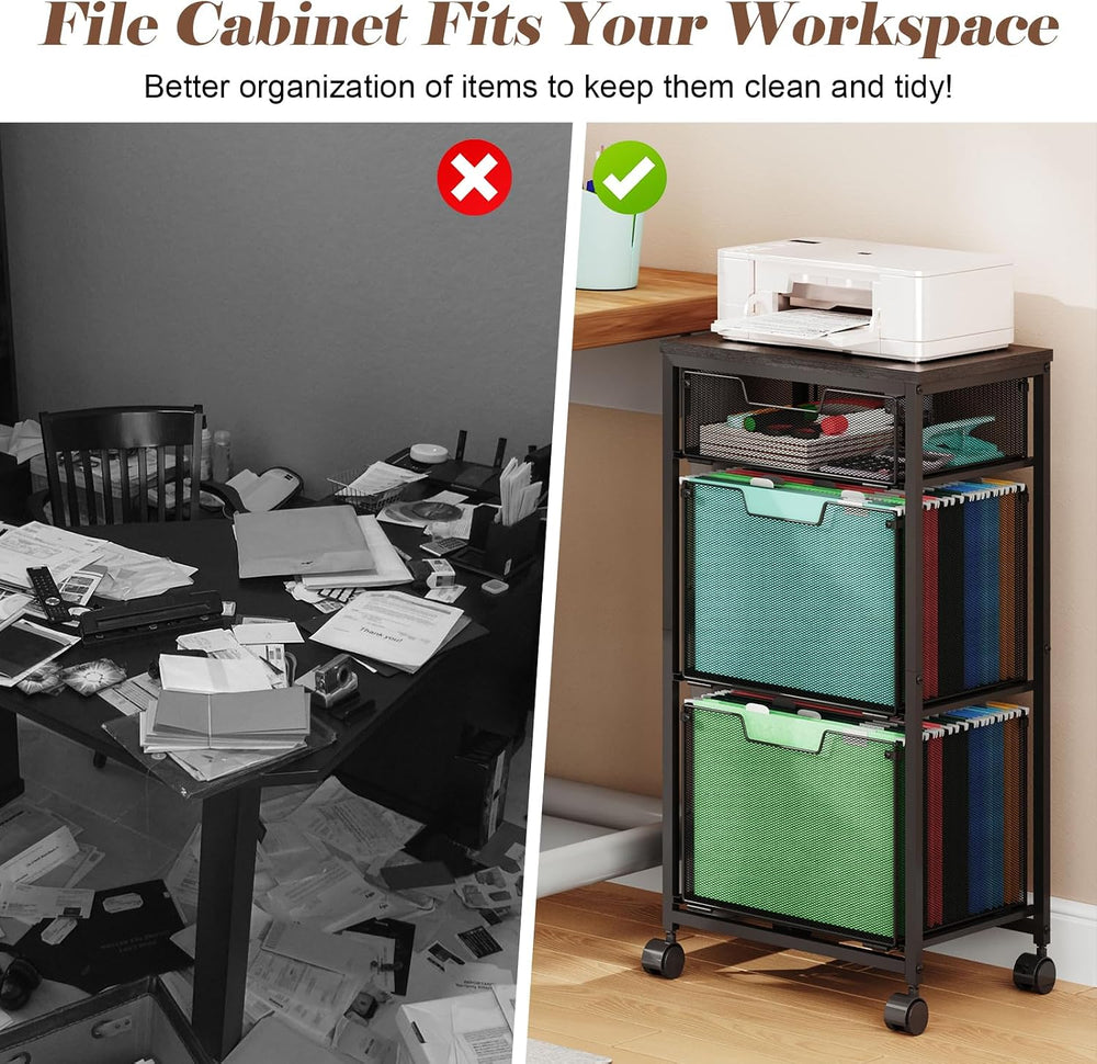 Sbanmao 3 Drawer Mobile File Cabinet for Home Office, Rolling Filing Cabinet ...