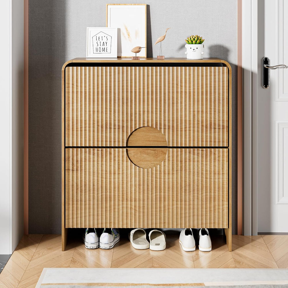 Narrow Shoe Cabinet for Entryway, Fluted Entry Way Shoe Storage Cabinet with ...