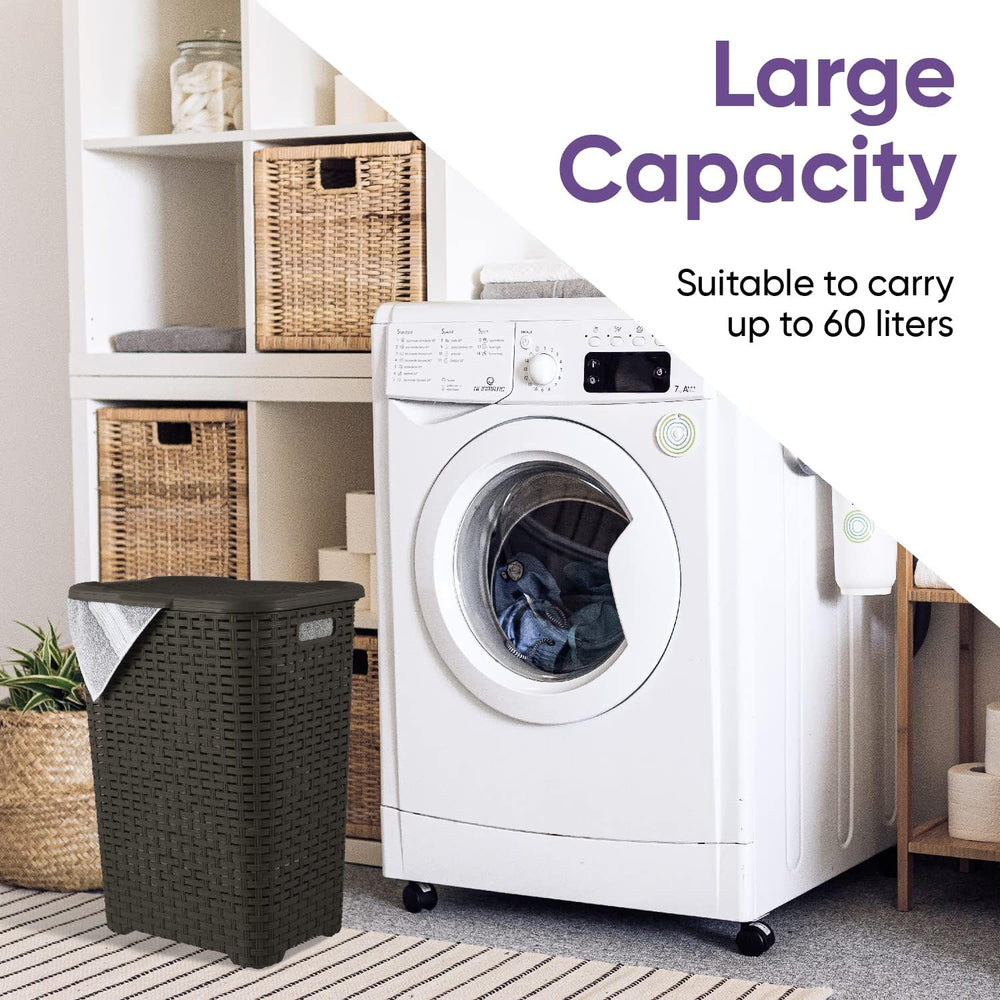 Plastic Laundry Hamper with Lid 3 Pack Laundry Hamper Basket, Brown Tall Clot...