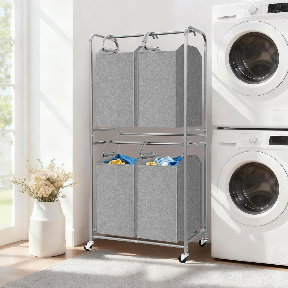 STORAGE MANIAC Vertical Laundry Hamper with Removable Tote Bags, Gray