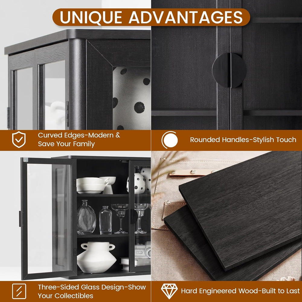 NEWOWNDS Display Wall Storage Cabinets for Laundry Room with Tempered Glass