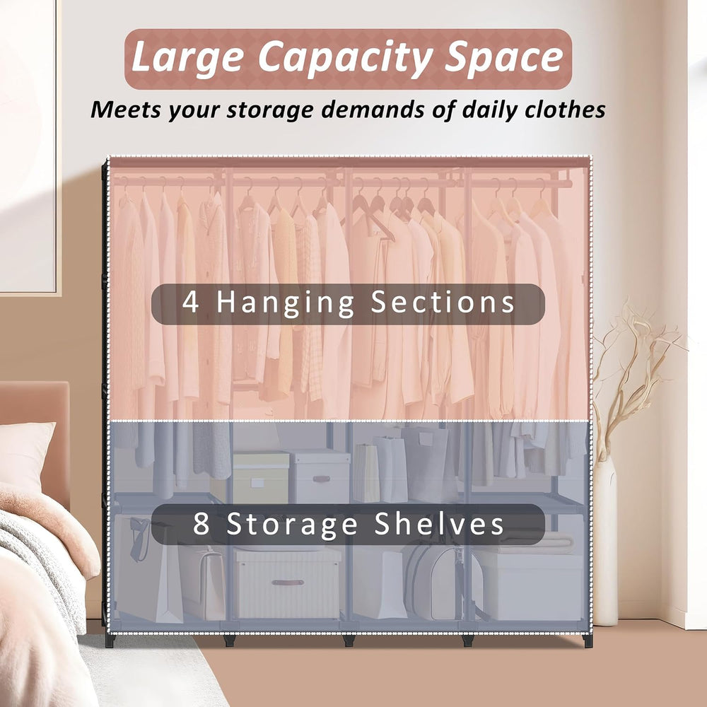 Wardrobe Closet, Quick and Easy Assembly, Gray Portable Closet