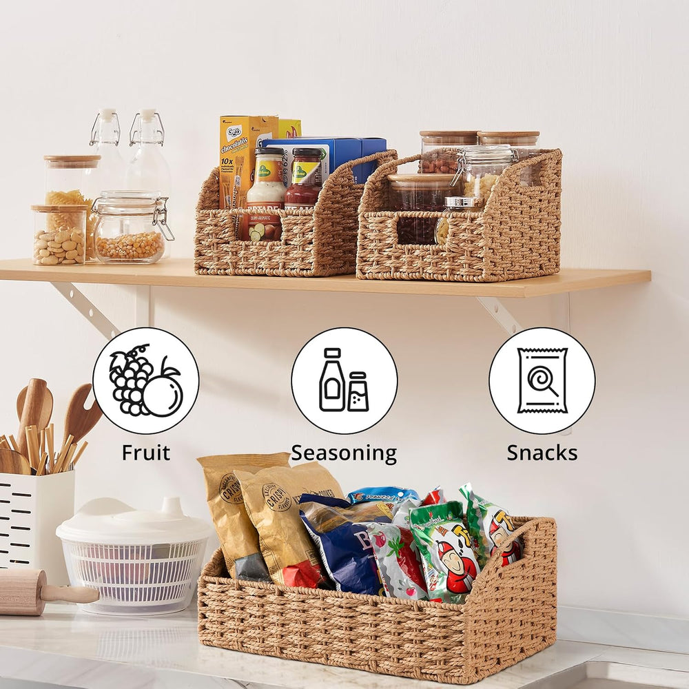 OIAHOMY Pantry Baskets for Organizing, Paper Rope Baskets with Built-in Handl...
