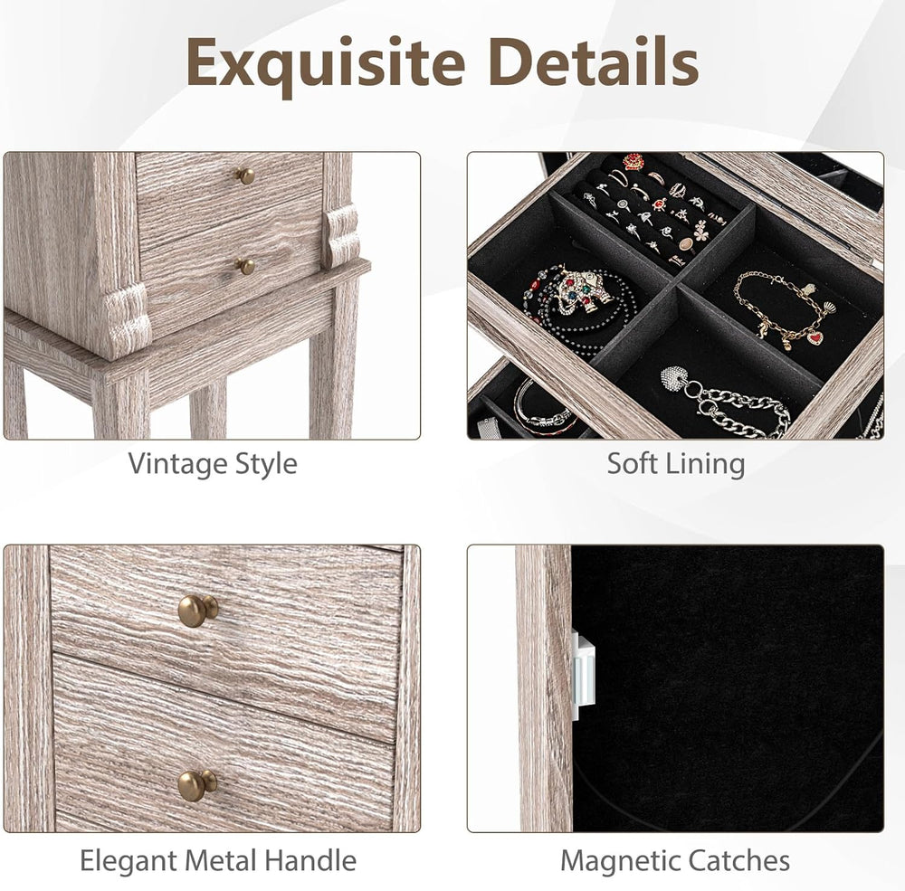 GIANTEX Standing Jewelry Cabinet, Flip Top Mirror, 5 Drawers & Swing Doors